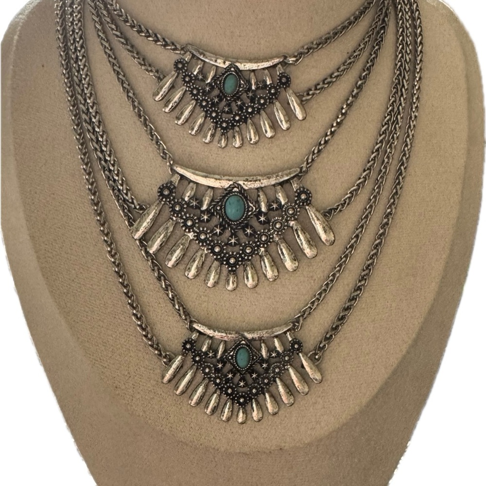 IDYLLWIND- Silver Multi Strand Turquoise Necklace